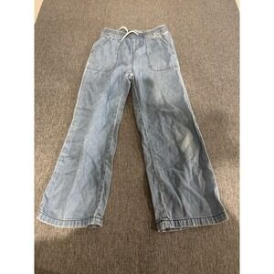 PacSun Girls Blue Chambray 100% Cotton Drawstring High Rise Boho Wide Leg Pants